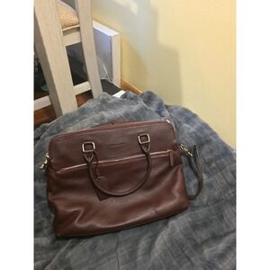 Levenger Dark Brown Pebbled Leather Briefcase Laptop Bag RFID Blocking Gold Tone